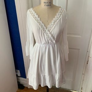 Boho chic white open back dress